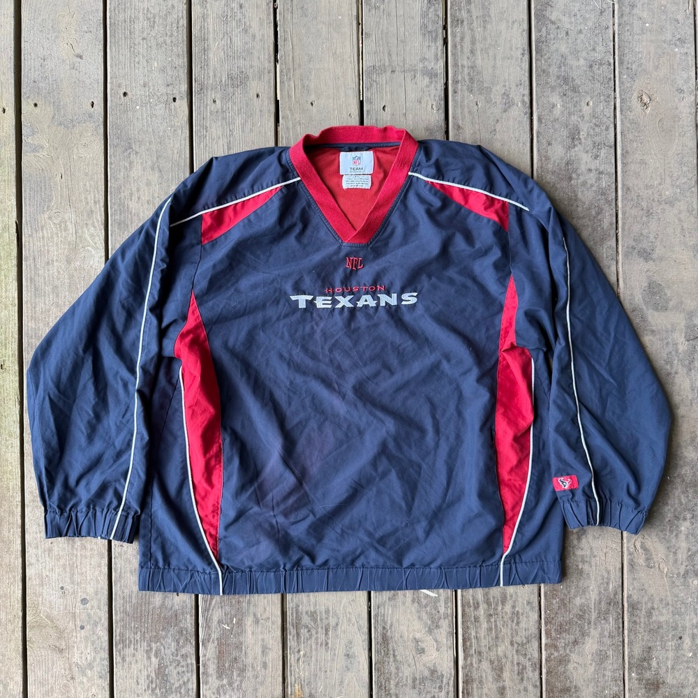 NFL Team Apparel Houston Texans Windbreaker Pullover Navy Red V-Neck Mens 2XL